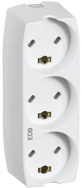 LK Stikdåse med 3 rektangulære stikpropper EDB 2-pol med jord, hvid